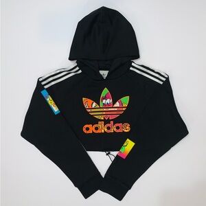 Adidas Originals x Jeremy Scott Women's Black Cropped Hoodie-Size L New